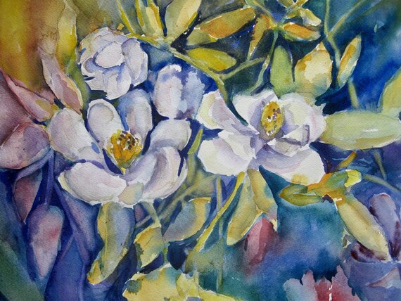Magnolia Watercolor Painting Original Art Spring Magnolia in | Etsy