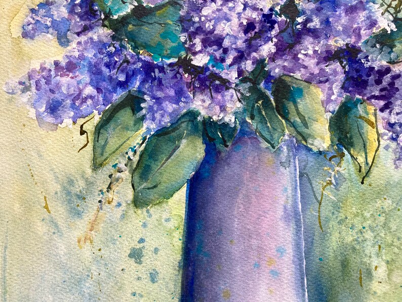 Watercolor Lilacs Original Painting Purple Lilacs in a Tall Vase Still ...