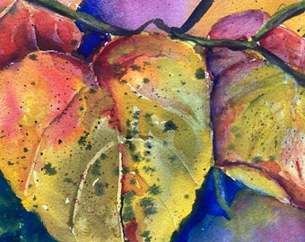 Fall Leaves Watercolor Original Art  Fall Leaves Painting Small Wall Art Colorful Wall Art Gift For Fall Lover Rustic Farmhouse Decor