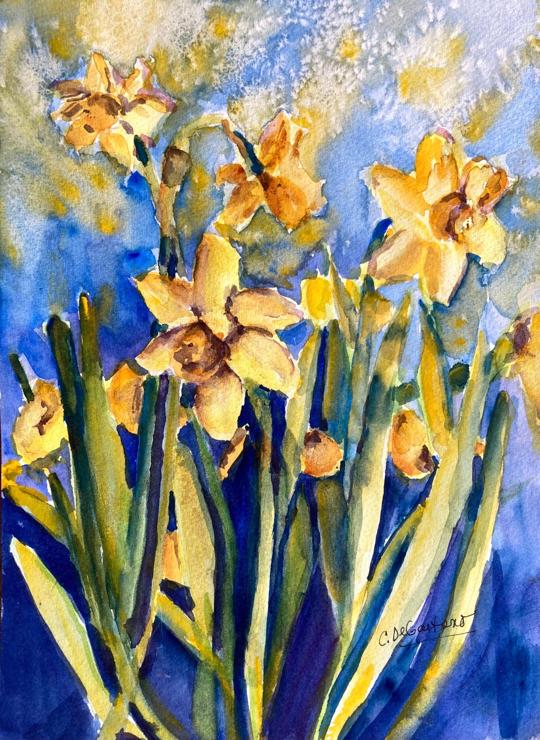 Daffodils Watercolor Painting Original Art Yellow Daffodil Wall Hanging ...