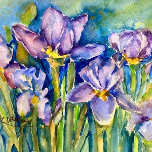Iris Garden Watercolor Painting, Original Watercolor , Purple and Blue Watercolor, Iris Flowers Painted in Watercolor, Flower Lover Gift