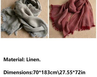 Natural Linen Scarf | Washed French Linen Shawl | Lightweight Linen Wrap | Hand Frayed Artisan Scarf | Rustic Botanical Style Scarf