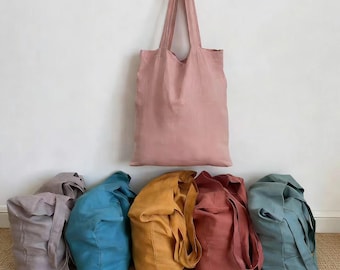 Linen Tote Bag | Reusable Linen Shopping Bag | Minimalist Eco Friendly Shoulder Bag | Everyday Linen Carry Bag