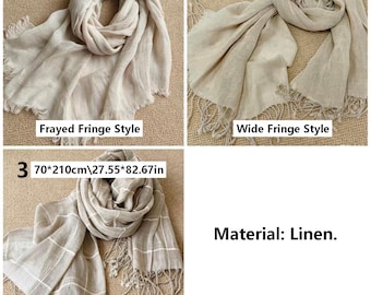 Natural French Linen Scarf, Washed Linen Shawl, Breathable Summer Wrap, Lightweight Sun Protection Scarf, Handmade Artistic Linen Scarf