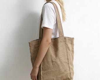 Linen Tote Bag | Reusable Linen Shopping Bag | Minimalist Eco Bag | Daily Grocery & Market Tote