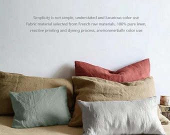 100% Linen Pillow Cover, Solid Color Cushion Case, Natural Washed Linen Pillowcase, Multiple Sizes & Colors