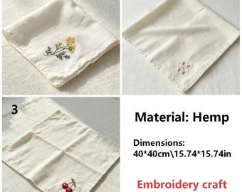 Servilleta 100% cáñamo con esquina bordada / 40 x 40 cm, tela estilo lino / Servilleta de mesa ecológica minimalista / Servilleta de mesa reutilizable para regalo