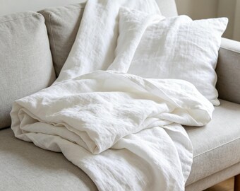 Soft Washed Linen Throw Blanket, Natural Linen Sofa Cover, Rustic Couch Throw, Bed Blanket, Farmhouse Home Decor, Custom Made