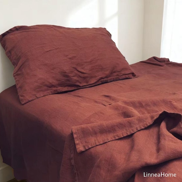 100% Linen Bed Sheet – Soft Stonewashed Natural Linen Bedding in 15 Colors, Multiple Sizes – Flat Sheet Only