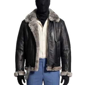 Mens Sheepskin Leather B3 Bomber RAF Aviator Pilot Jacket Winter Flying Coat Shearling Warm Jacket