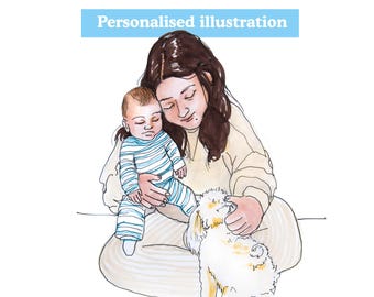 custom family portrait, digital download, mum, dad, baby, toddler, illustration, art, personal, personalised, illustration.
