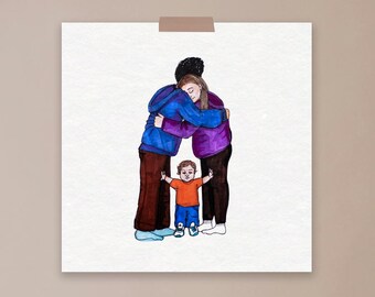 Don't hug, family illustration, motherhood, fatherhood, baby, wall art, art print, real life
