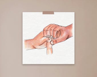 new baby, valentines day, parent illustration, parenthood, wall art, print, real couple, Miracle moon, NICU