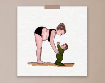 Bouncy belly , family, mum illustration, motherhood, body positivity, wall art, art print, postpartum