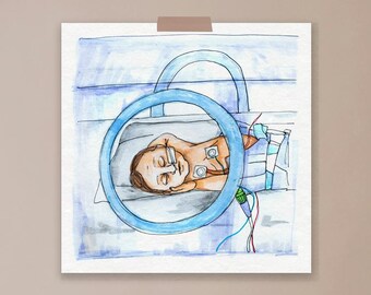 The window, incubator, NICU, motherhood, parenthood, premature, baby, strength, art print, illustration, hands, Miracle moon