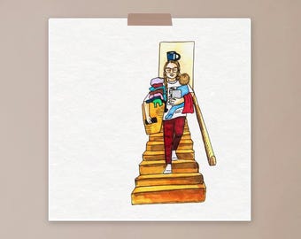 Not enough hands, mum illustration, motherhood, washing, wall art, art print, real life