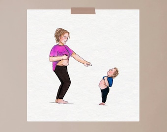 Same belly , family, mum illustration, motherhood, body positivity, wall art, art print, postpartum