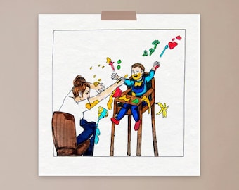 Entwöhnung, Mama Illustration, Mutterschaft, Mutter und Baby, Wandkunst, Kunstdruck, echtes Leben