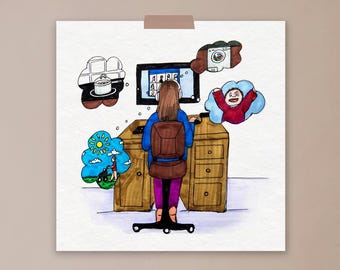 Returning to work, brain fog, Art Print, do it all, Real Life Illustration