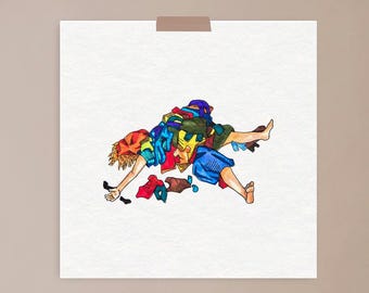 Motherhood Art Print, Pile of Laundry, Real Life Illustration