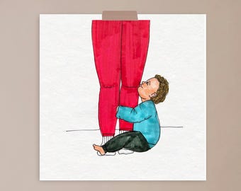 Füße halten, Mama Illustration, Mutterschaft, Mutter und Baby, Wandkunst, Kunstdruck, echtes Leben