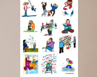 This is two, Motherhood digital A3 download, mothers day, mum, gift, cuddles, mom, toddler, art, illustration.