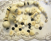 Beads Chunky Ox Bone, Mother of Pearl, Stone, Ceramic & Coral Oriental Salvaged Necklace