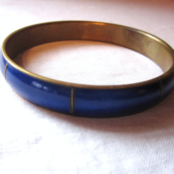 Cobalt & Brass Cuff Bracelet Vintage Boho Hippie Dangle - Wonderful Deep Midnight Lapis Blue Color