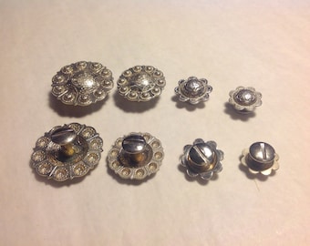 Silver Tone Conchos Set of 8, 2 Each 4 Sizes