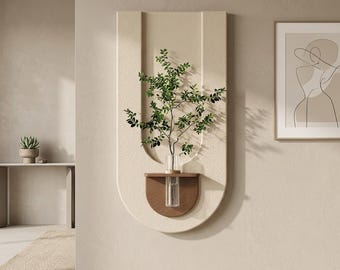 Boho Luminous Wall Art, Handcrafted Stoneware Decor, Hydroponic Vase, LED Backlighting