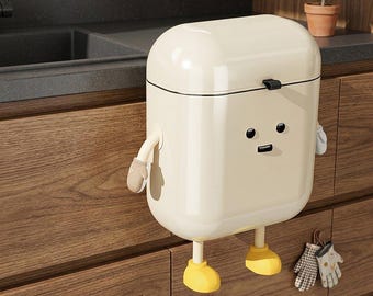 Kawaii wiszący kosz na śmieci do kuchni 12 l, uroczy kosz na śmieci na drzwiach szafki, uśmiechnięty kompostownik, kosz na śmieci montowany na blacie