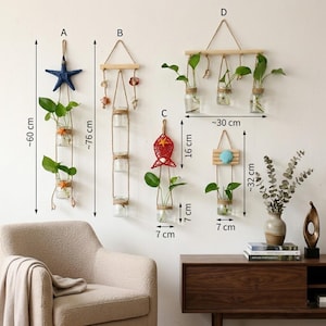 Stacja do rozmnażania roślin na ścianie, wiszący uchwyt na rośliny w stylu boho, wazon z drewna i szkła, wielokrotna doniczka ścienna, dekoracja w stylu Instagrama, drewniany wazon na pąki