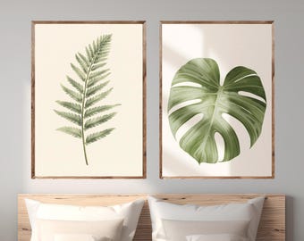 Sage Green Wall Art Printable Set of 2 | Botanical Bedroom Prints | Neutral Digital Download | Instant Print Set