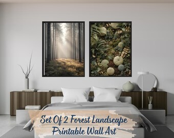 Moody Forest Wall Art Set Dark Nature Neutral Bedroom Decor Printable
