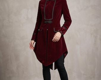 Victorian Gothic Tailcoat Jacket for Women, Steampunk Pirate Coat, Vampire Cosplay Costume, Halloween Long Jacket