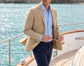 Men's Linen Blazer Lightweight Casual Sport Coat One Button Jacket