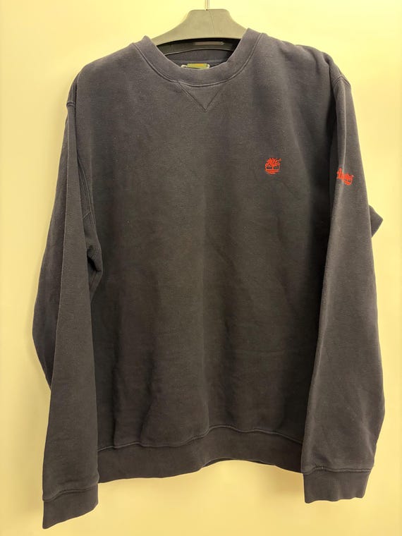 Timberland, Vintage Timberland Sweatshirt 90s Oversize Dunkelblau – Gesticktes Logo Orange Crewneck Pullover Herren Damen Gr. L – Retro Heavyweight Stre