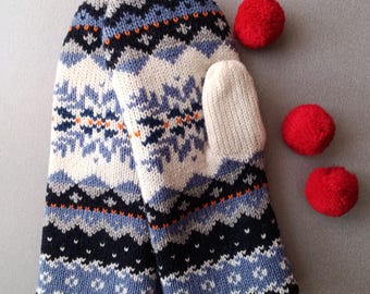 Manoplas de lana tejidas a mano, estilo nórdico Fair Isle, regalo cálido para ella.