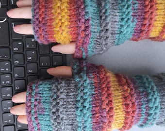 Guantes sin dedos, calentadores de manos, mitones de invierno, punto grueso, regalo para mujeres