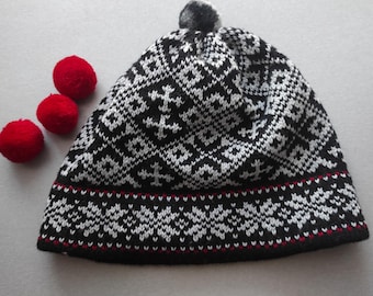 Gorro de lana con estampado de copos de nieve, color negro y gris, sin forro, regalo para él