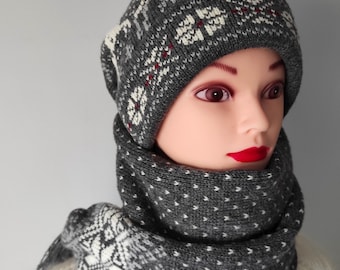 Gorro largo gris de invierno con reno y forro de algodón para hombre.