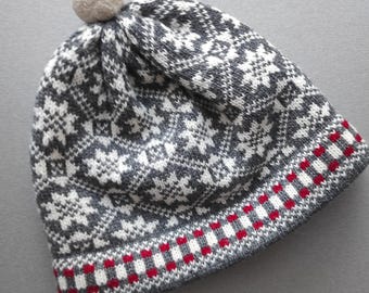 Gorro de lana gris con diseño de copo de nieve y pompón, sin forro, regalo para hombre