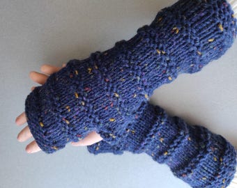 Calentadores de muñeca: Tweed azul moteado, regalo acogedor