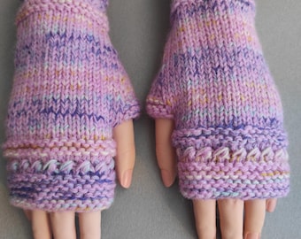 Pink Fingerless Gloves Knit Wrist Warmers Gift for Wife Cozy Texing Gloves