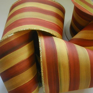 MacKenzie Childs Ribbon Retired BTY 1 Yard BY The YARD 4" Wide Wired Heirloom Stripe Authentic Designer Frank and Mustard Gold Lame Backing