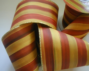 MacKenzie Childs Ribbon Retired BTY 1 Yard BY The YARD 4" Wide Wired Heirloom Stripe Authentic Designer Frank and Mustard Gold Lame Backing