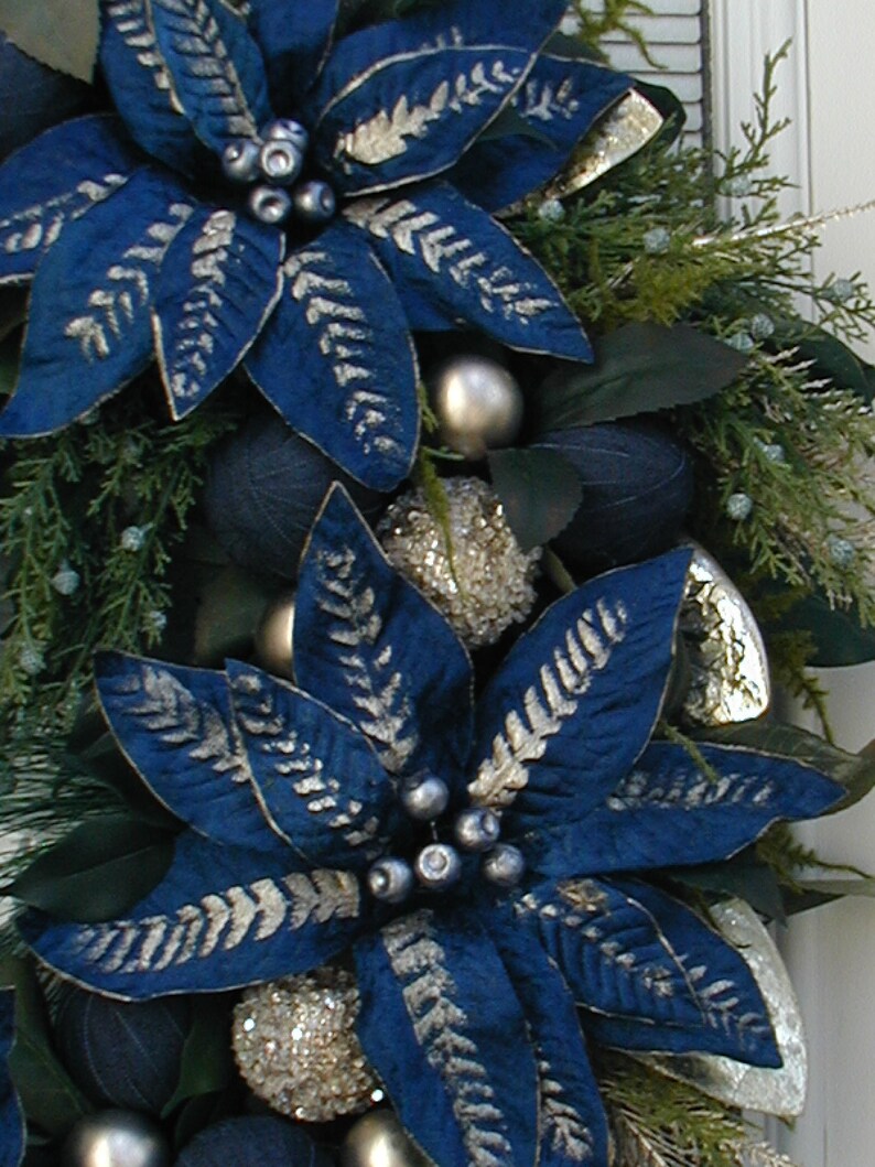 Navy Blue Christmas Wreath Front Door Floral Decoration Etsy