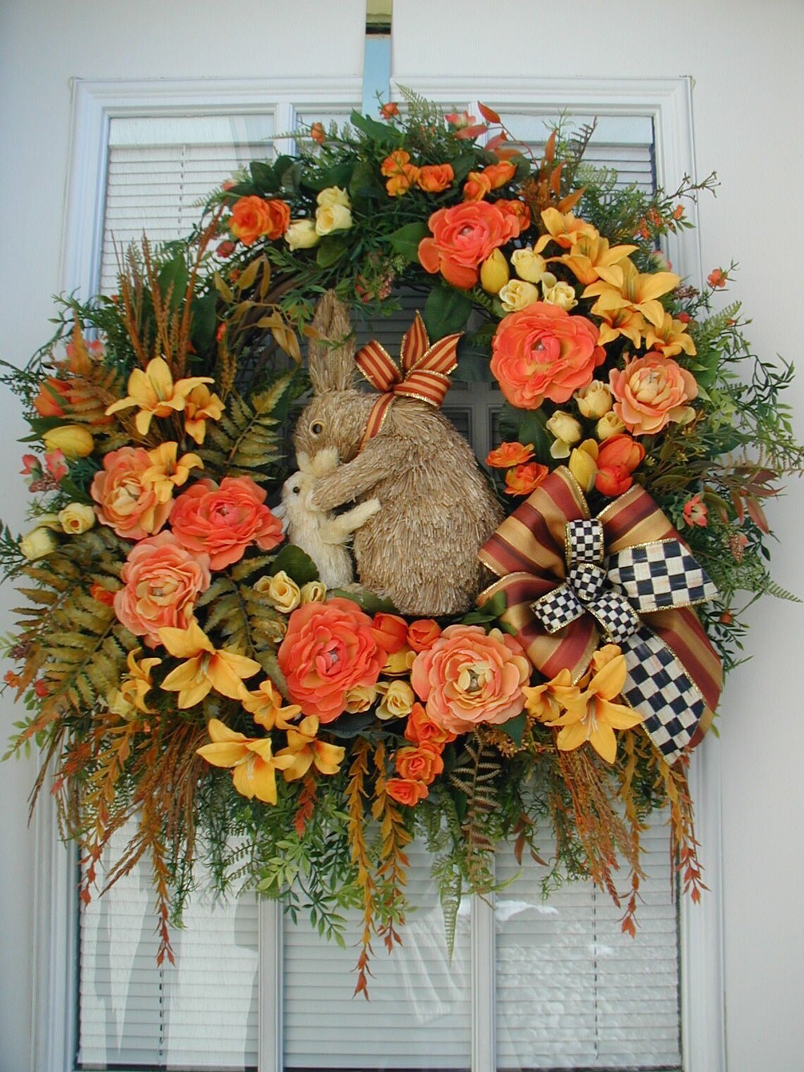 Large Sisal Bunny Rabbit Wreath Mother Baby Fall Spring Summer Etsy