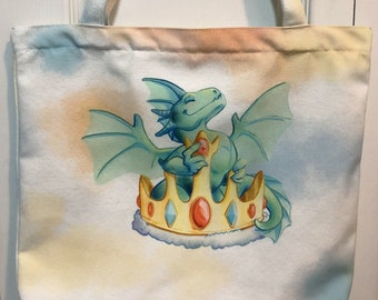 Tote Bag - Little Royalty Hatchling Dragon Crown Canvas Zippered Closure