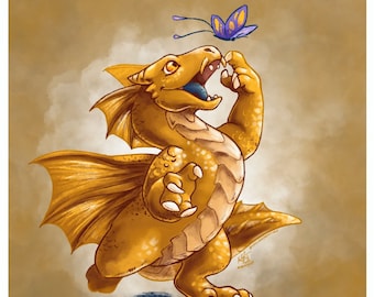 All That Flutters - Gold Dragon Hatchling Fantasy 8x8 Print